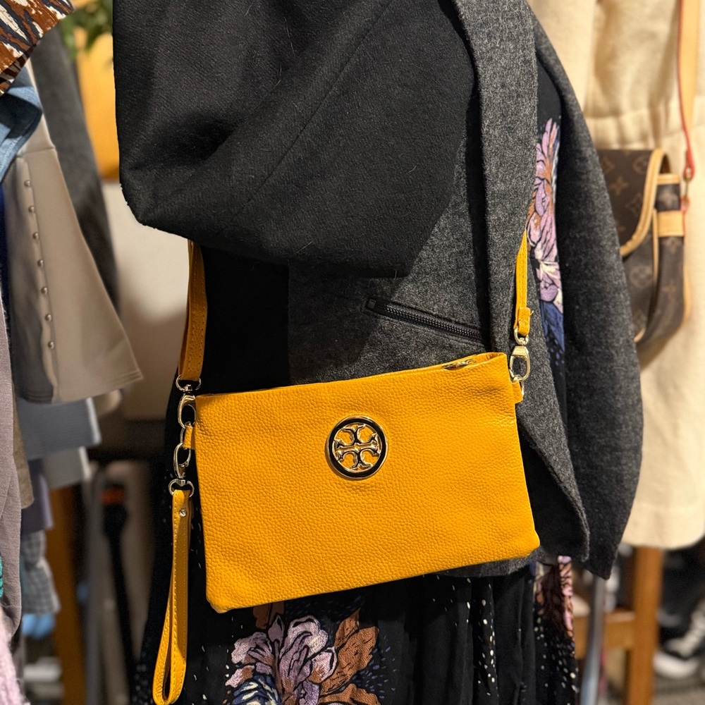yellow mustard crossbody bag wristlet or clutch great purse glazed pebble